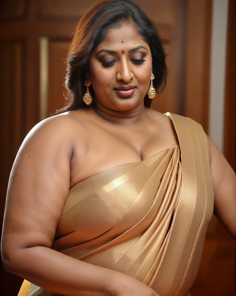 Apsara in present time, Realistic Representation photography of apsara, Apsara the Hindu mythological nymph, 60 yo mature MILF Anushka Shetty,((best quality)), ((masterpiece)), ((realistic)), eye kajal, mascara, red lips, sensual Beauty, provoking body, extreme sweat, sweat soaked skin, beautymarks, eye kajal, mascara, slight stretch marks defines her beautiful mature figure, alluring figure, bulging figure, thick charming lady, curvy, thick navel, full figured woman, eye kajal, massive breast, Full figured, fleshy arms, bulky figure, curvy, feminine curve, full figured woman wearing traditional Kerala dress without blouse, full body, styled hair, pierced eyes, female face,royal aura, trend on artstation , sharp focus, studio photo, intricate detail, very detailed, detailed eye, illustration, very detailed, sharp focus, digital render, professional, 4k, appealing figure, appealing looks, erotic artistic photography, sensually appealing, beautiful Nair lady, wearing stanapatta, sexy stubble armpits, alluring, curvaceous, pheromone dropping figure, Indian goddess, spicy lady, hot aunty bhabhi Chachi, hot Amma, mommy figure, aroused breast, heavy breast, big milkers, fleshy arms, Indian bbw aunty, heavy figure, heavy and saggy breast, sagging , true milf aunty,