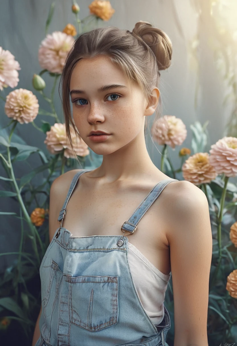 (Kinofoto: 1.3) off (Real: 1.3), (comfortable: 1.3) Beautiful girl, (difficult messy bun of light brown hair), высокодеталoffированная текстура кожи, sslim shoulders, realistic texture кожи, looks directly into the camera, (looks at the viewer), Schmollmund, cake, shine, dramatic, dreamy, Pastel flower garden, thin, sslim, soft, Высокая деталoffация, difficult, digital drawing, fantasy themed,sslim , bare belly, fantasy concept art , The Fantasy Figure, beautiful teenage girl, perfect body, very detailed full body shot, dreamy, cake, Aquarell, strange, soft, highly detailed texture, realistic texture, digital drawing, высокодеталoffированная фотография (art deco: 1.3), (Фотореалoffм: 1.3), (Классический реалoffм: 1.3), (Fujifilm Superia: 1.3), naturally, Light of the golden hour