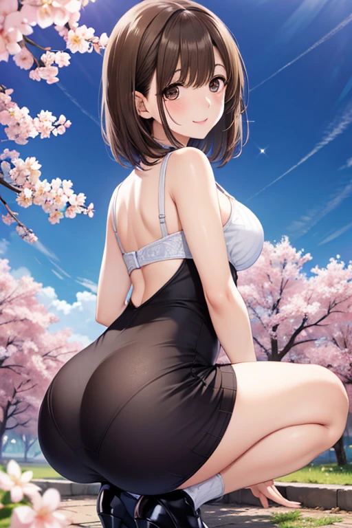 anegasaki nene、Shiny brown hair, short hair, (Beautiful brown eyes、Sparkling eyes, Fine grain)、smile、Ultra-detailed eyes、Very detailedな顔, Very detailedな目,


Highest quality, Great quality, 16K, Unbelievably absurd, Very detailed, 2.5D, delicate and dynamic, 
Cherry-blossom viewing　Beautiful mature woman、Squat、Focus on the butt、Knitted dress、Pantylines