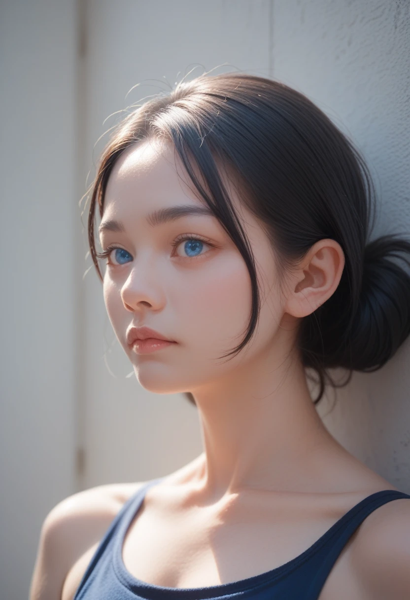 best quality, masterpiece, Black Hair, blue eyes, contour, Upper Body