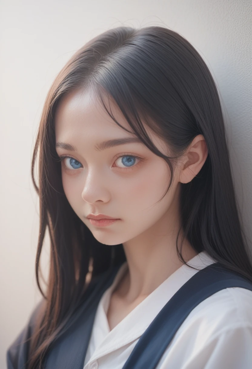 best quality, masterpiece, Black Hair, blue eyes, contour, Upper Body