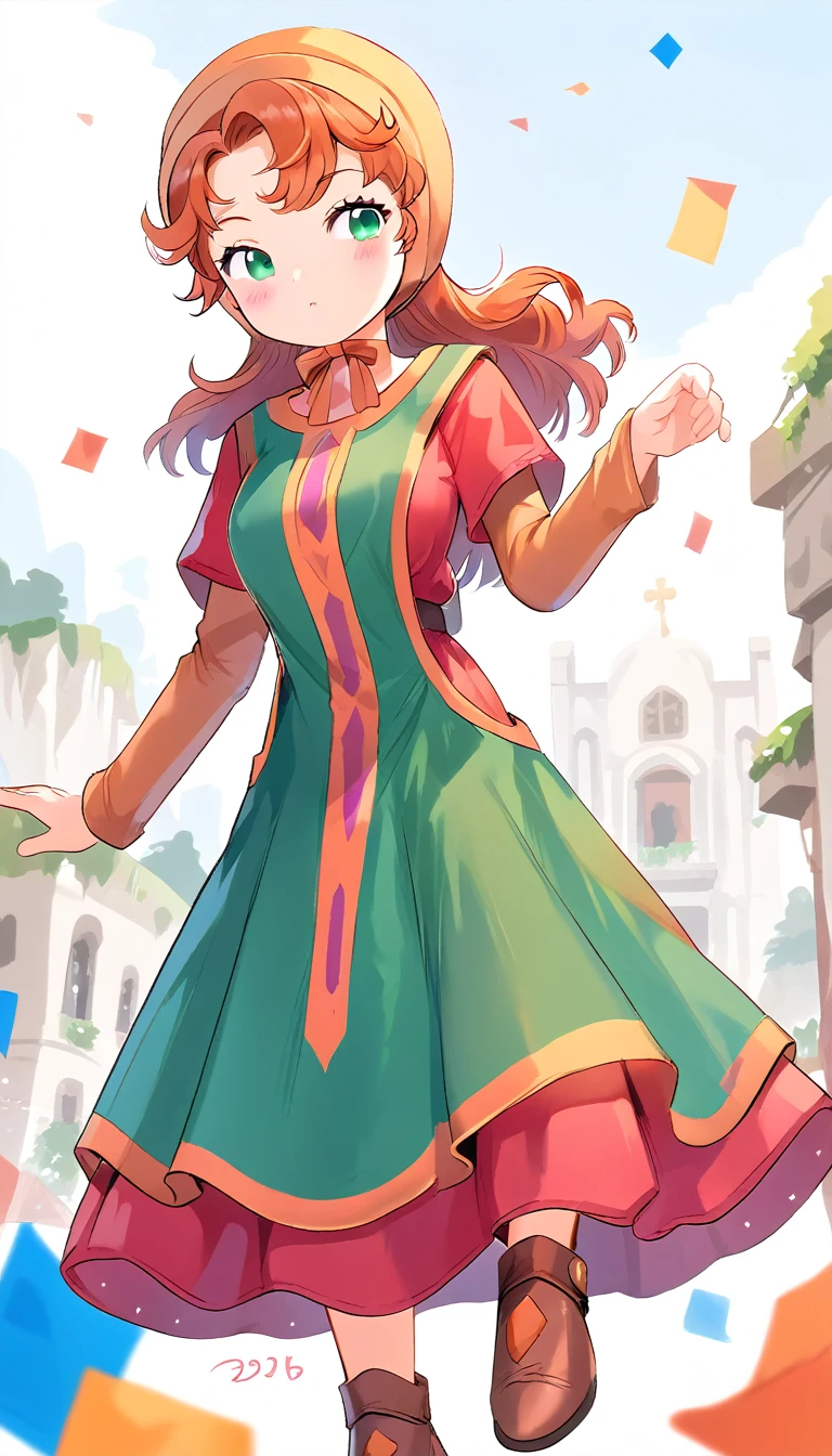16k, score_9, score_8_up, score_7_up, maribel dq7,head scarf,dress,layered sleeves,shoes, big breast,breast focus,hood,masterpiece,beautiful,very cute,blush,white background