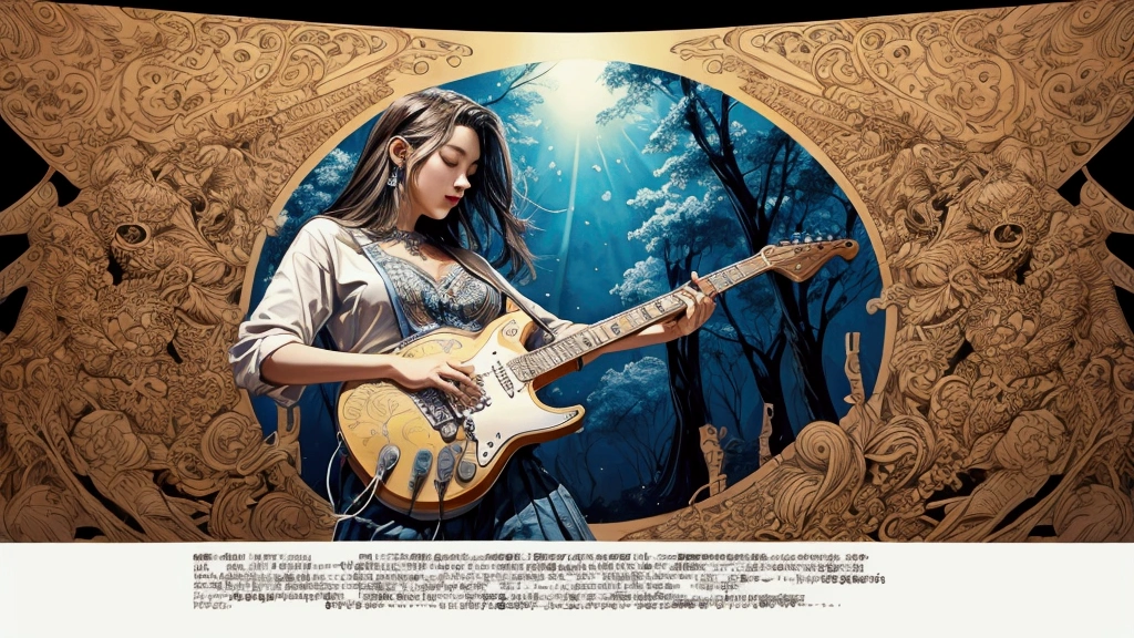 Draw a music festival poster，Playing blues guitar，Musical note elements