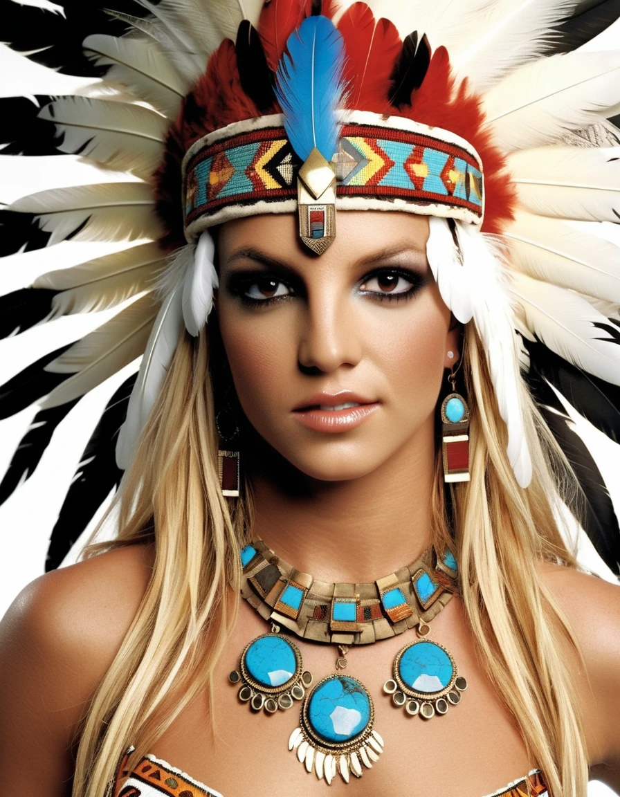 britney spears dressed in feathers and one on her head, aztec princess portrait, aztec queen, rihanna Aztec Warrior Goddess, aztec sun goddess, aztec empress, beautiful goddess, young goddess, gorgeous  woman, gorgeous beautiful woman, stunning princess, rainha bonita, TOCADO, beautiful cleopatra, goddess queen, a stunning portrait of a goddess, Queen African, Aztec hair, rosto realisitic em alta qualidade, fully body, different body poses, high quality on the face, Defined Resources, best quality hard drive, realisitic, realisitic, award-winning illustration, (Highly detailed face and skin texture), (fully body), (Complicated Detail: 1.2), (finely detail), (Complicated Detail), (Cinematic Lights, better quality backlight), Sharp lines, sharp focus, offcial art, unity 8k wallpaper , ultra realisitic, muito realisitic, absurdrez, inacreditavelmente realisitic absurdo, huge filesize, ultra- real, realist art, RTX,((Closing-up photo by award-winning studio)), , (Shut your mouth), , perfect hands, beautiful detailed eyes, face perfect, perfectbody, detalhes ultra realisitic.