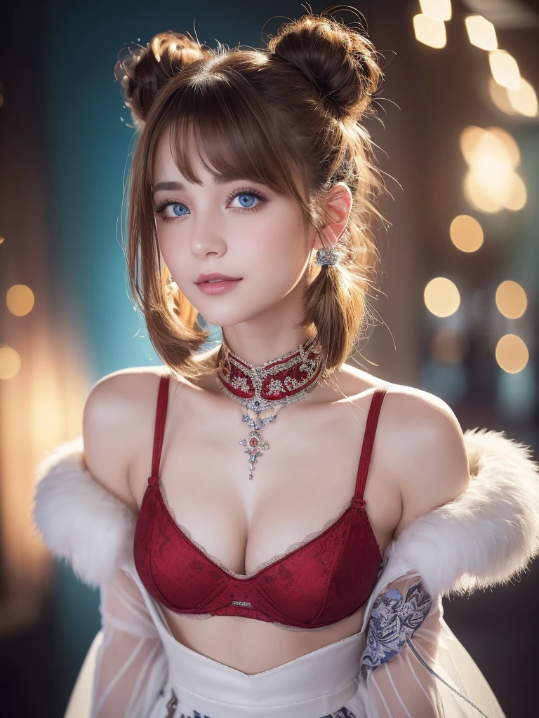 A stunning portrait of Anna Dittman-like beauty, dressed in a fitted red and white dress with fur trim, wide sleeves, and gloves, set against a darker bokeh background. Her long ash-brown hair cascades down her back as she gazes directly at the viewer with a captivating smile (1, 4). Her realistic violet eyes sparkle with intrigue. The focus is sharp, highlighting the intricate details of her outfit, from the delicate patterns to the subtle texture of the fur trim. A stunning example of hyper-detailed close-up photography.bondage,bdsm harness, red harness (masterpiece,best quality),(extremely detailed),(bright studio lighting),(sharp focus),picture perfect face,128k female models, Huge breasts, eyes, ((random twintail  style)), High resolution, Upper body, No background, Studio Lightning, ((8k,UHD,32k sexy female models , Huge breasts, Blue eyes, twintails a flat lineart of a young beautiful woman leaning against colorful wall printed botanial patterns at pop-style Private Rooms,kind smile,bangs,messy short-bob,detailed realistic clothes,soft tone,only in four colors,blonde hair,midriff peekblonde hair ,Gskindentation,  High resolution , Upper body, No background, Studio Lightning ,Wearing a Ball gown shiny(photorealistic:1.2) 1woman, Masterpiece, HD, 16K, A captivating minimalist illustration of a 17-year-old woman. The upper body, the face at a 45-degree angle to the center, is elegantly accentuated with delicate touches of pastel, high bangs, large eyes, full cheek lips, pale skin, close-up. The illustration resembles a tapestry painting of Anne Bachelier's light-hearted sketches, with a background of a space surrounded by many flowers, and a colorful, magical and mysterious presence is reflected in the expression.A captivating fantasy portrait of a stunning powerful young female model, dressed in a fashionable and stylish outfit with a touch of gothic elements. She is powerfully punching the camera's glass screen, leaving a striking cracked glass effect where he