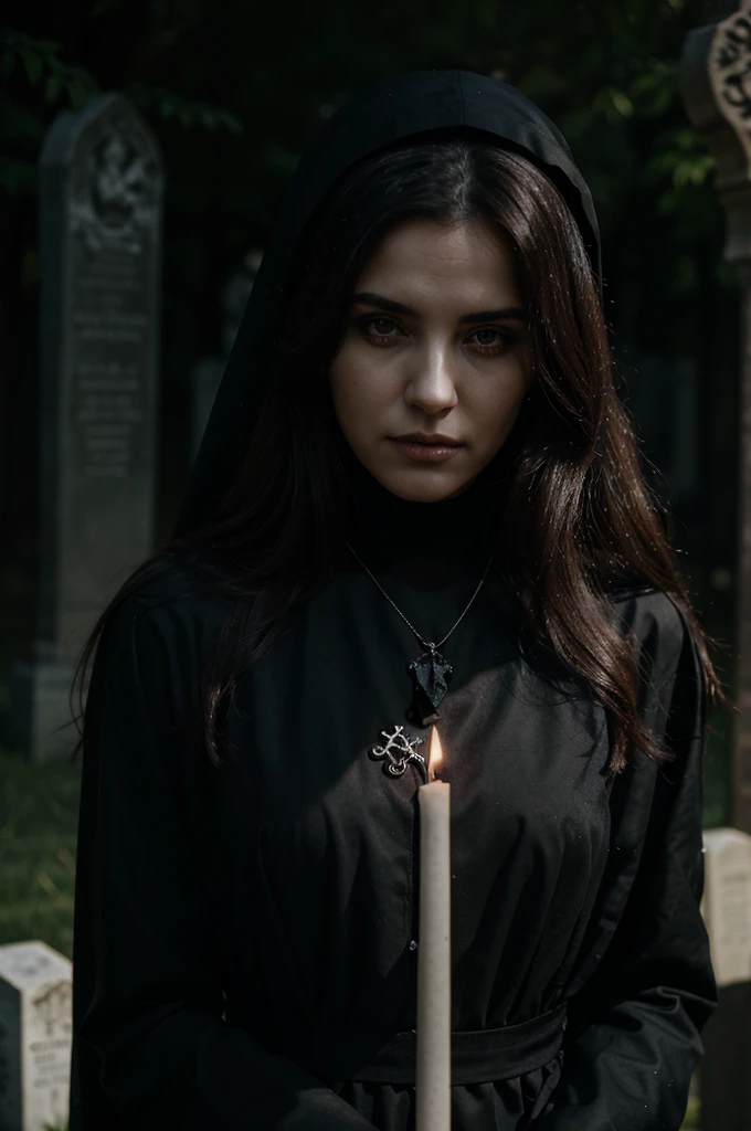 Арафед женщина в черном халате стоит At the cemetery, goddess of death At the cemetery, award winning horror photos, horror photos, At the cemetery, portrait of a holy necromancer, Portrait of a Necromancer Woman, in the middle of the cemetery, The Wicked Nun, a vampire nun, Alessio Albi, Spiritual Creepy Creepy Picture