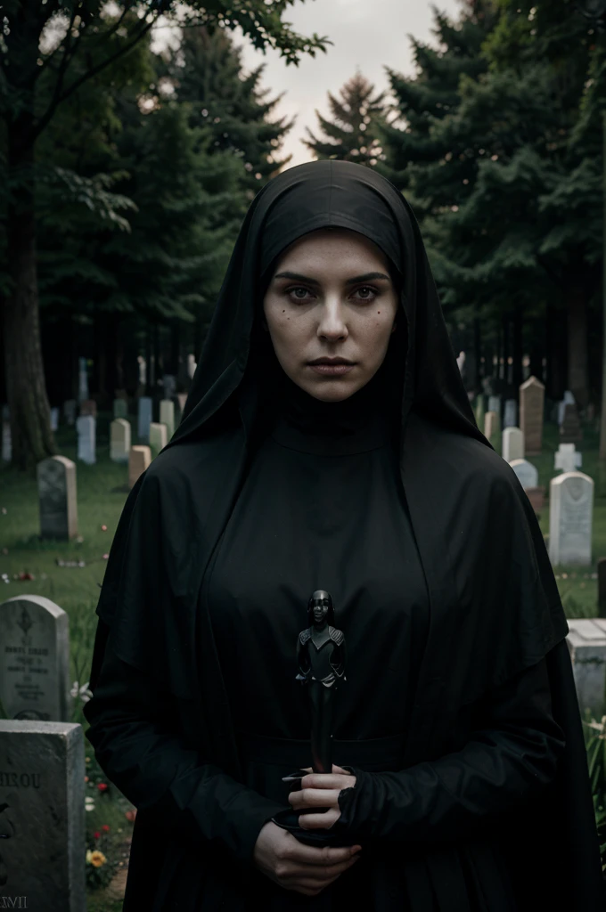 Арафед женщина в черном халате стоит At the cemetery, goddess of death At the cemetery, award winning horror photos, horror photos, At the cemetery, portrait of a holy necromancer, Portrait of a Necromancer Woman, in the middle of the cemetery, The Wicked Nun, a vampire nun, Alessio Albi, Spiritual Creepy Creepy Picture