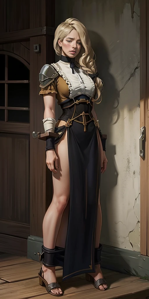 (​masterpiece, best quality), Intricate detailing, 1 girl, Mercedes von Martritz from Fire Emblem (Full body standing posture from toes to head on a wooden pole:1.2) iron collar, Arms behind the back, Iron cuffs, fetters, tied, Bondage-Outfit, Dishes, O-Ring, Bondage-Outfit blindfolded cover eyes, happy red cheeks, chain leash collar choker neck bell fetters wristbands bracers bracelets, split gag, Sad face, red cheeks, Crying tears, PAINFUL (She was sold and betrayed by her own family)
