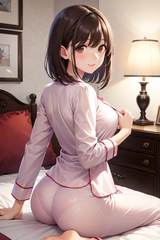 anegasaki nene、Shiny brown hair, short hair, (Beautiful brown eyes、Sparkling eyes, Fine grain)、smile、Ultra-detailed eyes、Very detailedな顔, Very detailedな目,


Highest quality, Great quality, 16K, Unbelievably absurd, Very detailed, 2.5D, delicate and dynamic, 
night,sofa,Pink pajamas,Focus on the butt、,Reverse Shot：1.4, {{Beautiful medium sized breasts 1:4}}, 
Highest quality,pretty girl,High Quality Backgrounds,  Detail of wrinkles on shirt chest,
break, break, Five Fingers、Pantylines
