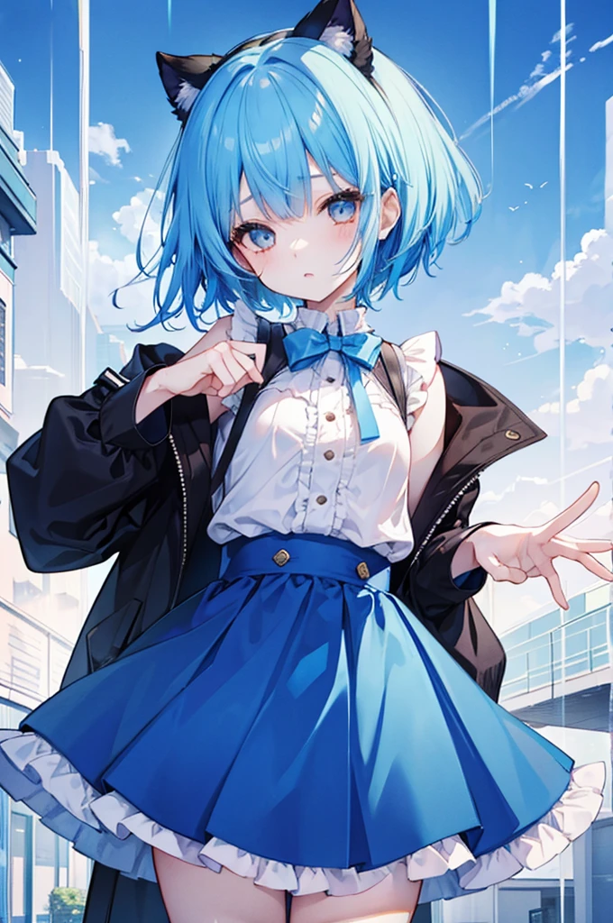 Girl、Blue hair short、Menhera