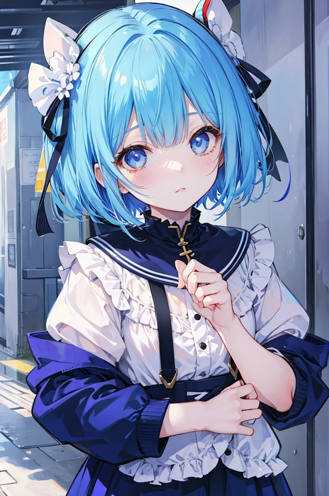 Girl、Blue hair short、Menhera