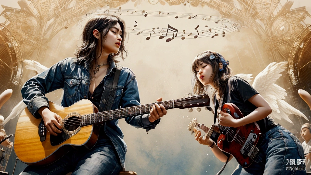 Draw a music festival poster，Playing blues guitar，Musical note elements
