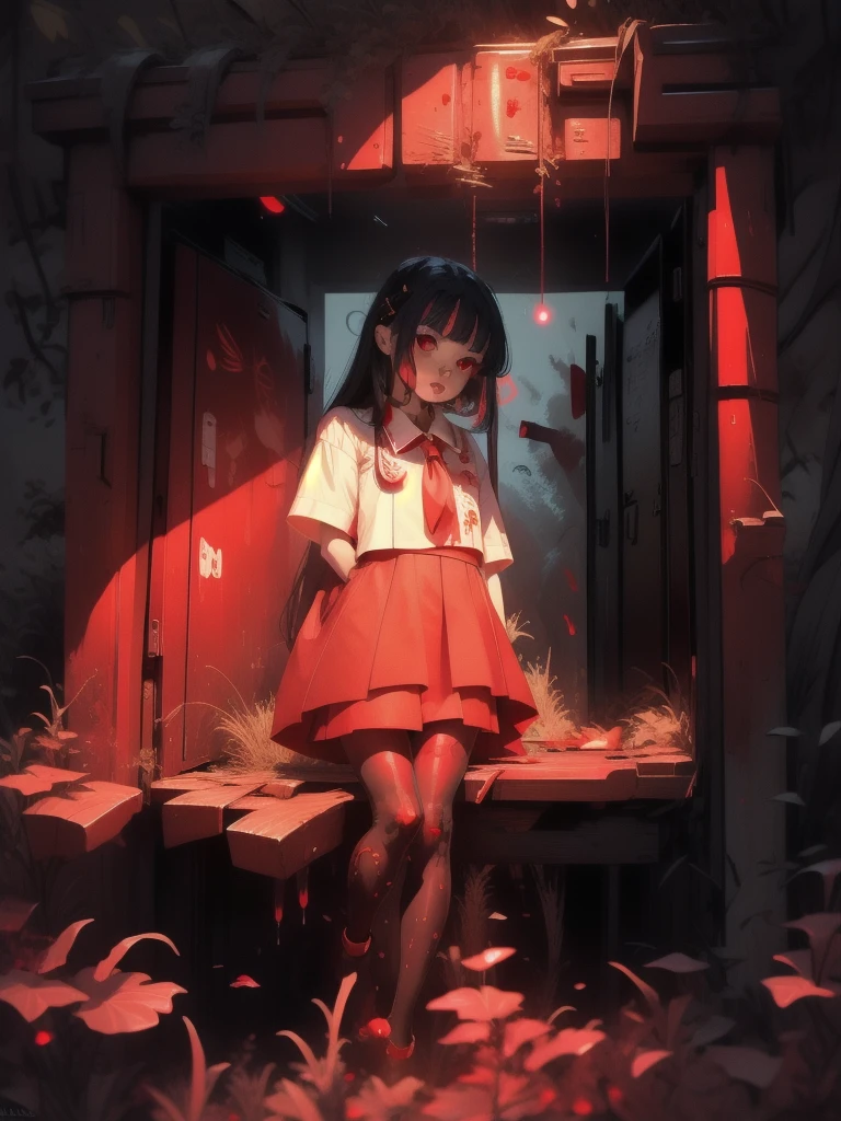 anime girl with Red eyes and blood dripping down her face, with red glowing eyes, with glowing Red eyes, with Red eyes, red-eyed, red-eyed, fully Red eyes, Red eyes, sharp Red eyes, Red eyes glowing, Red eyes, red glowing eyes, with a Red eyes, watery Red eyes, Red eyes, glowing Red eyes