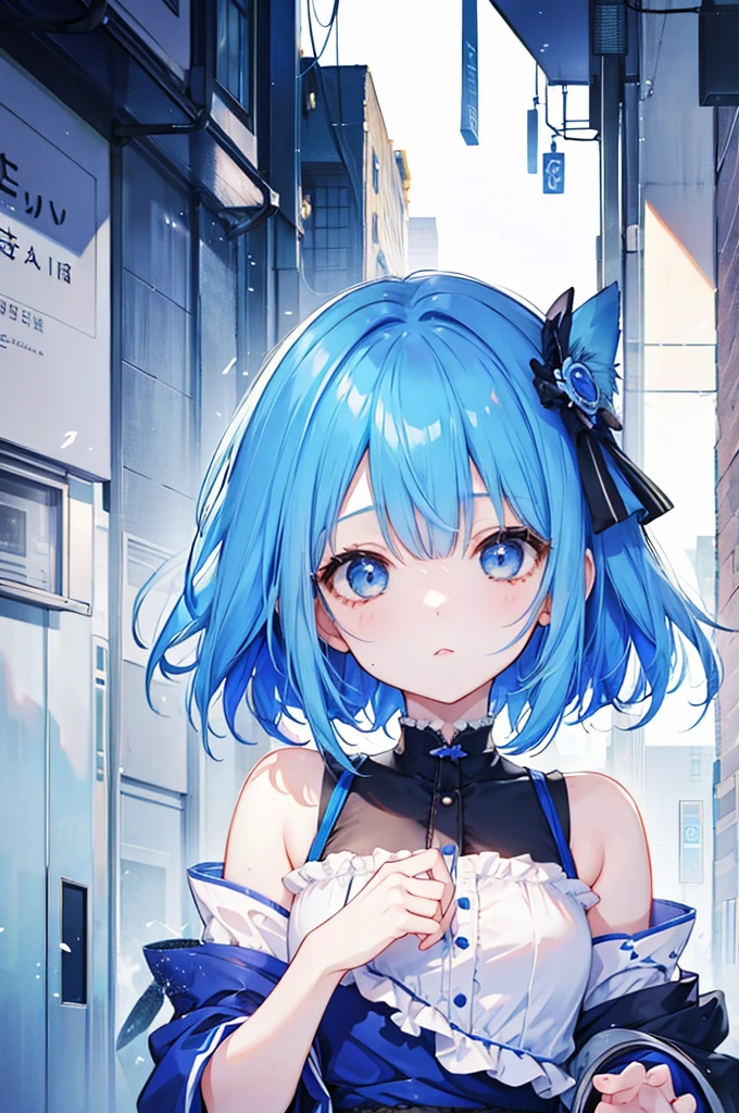 Girl、Blue hair short、Menhera