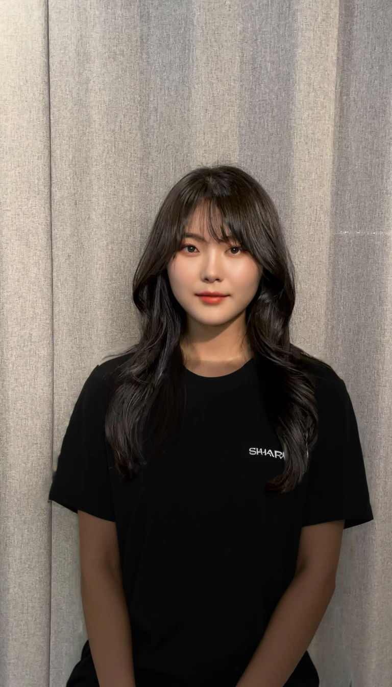 Best Quality, 8k, Masterpiece, (Portrait: 1.3), (photo realistic:1.4), (hyper realistic:1.4), Sharp Focus, looking at viewer, (smoother lighting:1.1), (increase cinematic lighting quality:0.9), realistic lighting, backlighting, light on face, ray trace, (brightening light:1.2), (Increase quality:1.4), sharp detail, (best quality real texture skin:1.4), finely detailed eyes, black_eyes, finely detailed face, 25 year old Korean woman, (white blouse:1.4), (Create an image maintaining the original base model hairstyle:1.5)