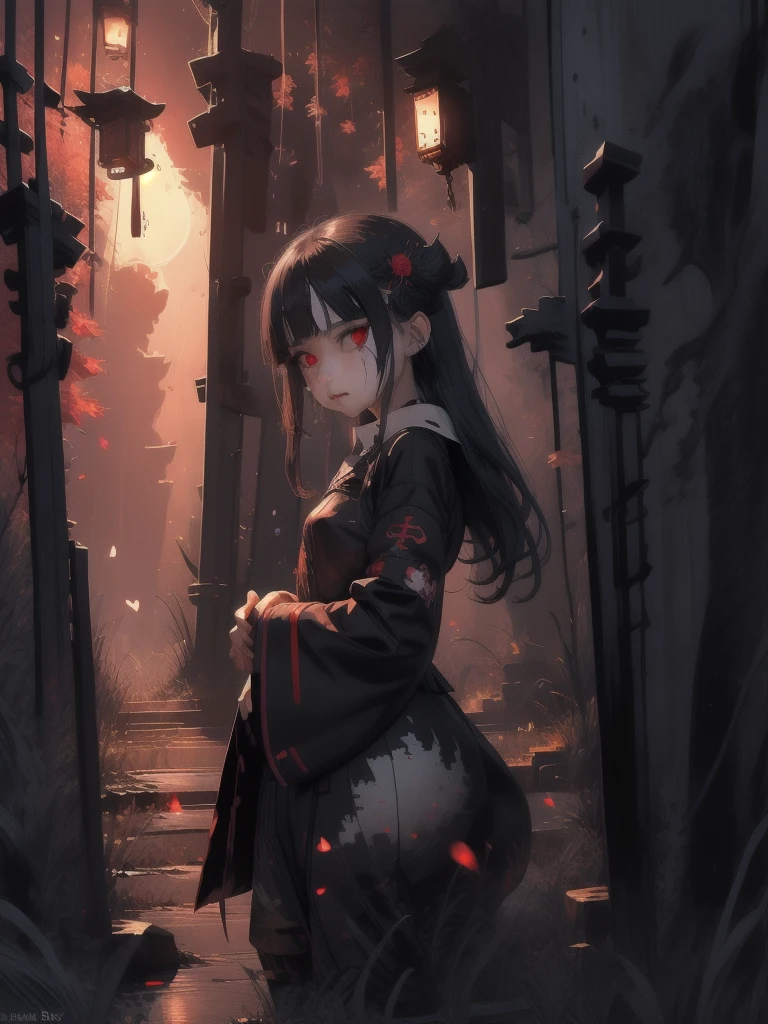 In Anime-art style, pixiv, masterpiece, 1 girl, (Close-up:1.1),Very Close to the Viewer( only half of the face is visible), soft lighting, Bloody sky, bloody environment, bloody rain, dark silhouettes, красный blood vibe, red vibe настроение, red like your blood, vampire life, Gothic, mysterious facial expressions, tattoos, aesthetics, rings and finger rings, web, head covered with dark cloth, Vampirism, на заднем фоне dark silhouettes, the character is closer to the viewer, видно только one eye, Focus on the character, Close-up, symbolism, a ritual, mirrors and paintings in the background, reflections, on the avatar, Dark art style, Blood runs down his face, portrait, leader, leads the concept, silhouettes behind, chaos, the weather is terrible, someone is spectating on her, DALLE, Close-up больших демонических глаз, сложные eyes, Unique Demon Ghouls, These images feature a dark, anime-style warrior with intricate tattoos and glowing red eyes, holding a blood-stained katana. The background includes a moonlit scene with shadowy samurai figures and a mysterious reaper, balanced to give equal focus to both the warrior and the background elements, creating a masterpiece, Digital art, city on the skyline, dark lighting, permission 1:1, blond hair, kimono, katana, Shanghai, nails painted black, in detail, moon and shadows, eyes, в eyesх отражение битвы, mysticism in the background, split personality, в eyesх готовится к битве, необычные eyes, scene, add more details, dark, fingers are proportional, serious look, holding a katana in his hands, only half of the face is visible, dystopia, night lighting, motion blur, красная и кровавая aesthetics, one eye, Close-up
