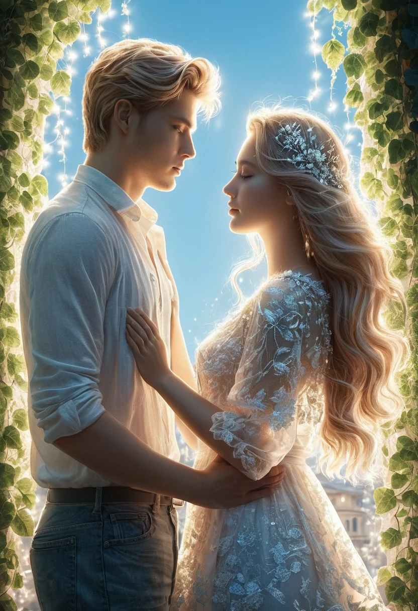 Romantic, Beautiful teenage white couple in Rome_Translucent luminous body, 초realistic, (romantic_Detailed and accurate hand depiction, delicate features), dynamic colors, architecture street, vines, sight, clear sky, (best quality, 8k, 초realistic:1.2), (very detailed, realistic: 1.37), bright background, intricately detailed, amazing, vibrant, fluorescent lamp, shining, bioluminescent body, shining 패턴.
