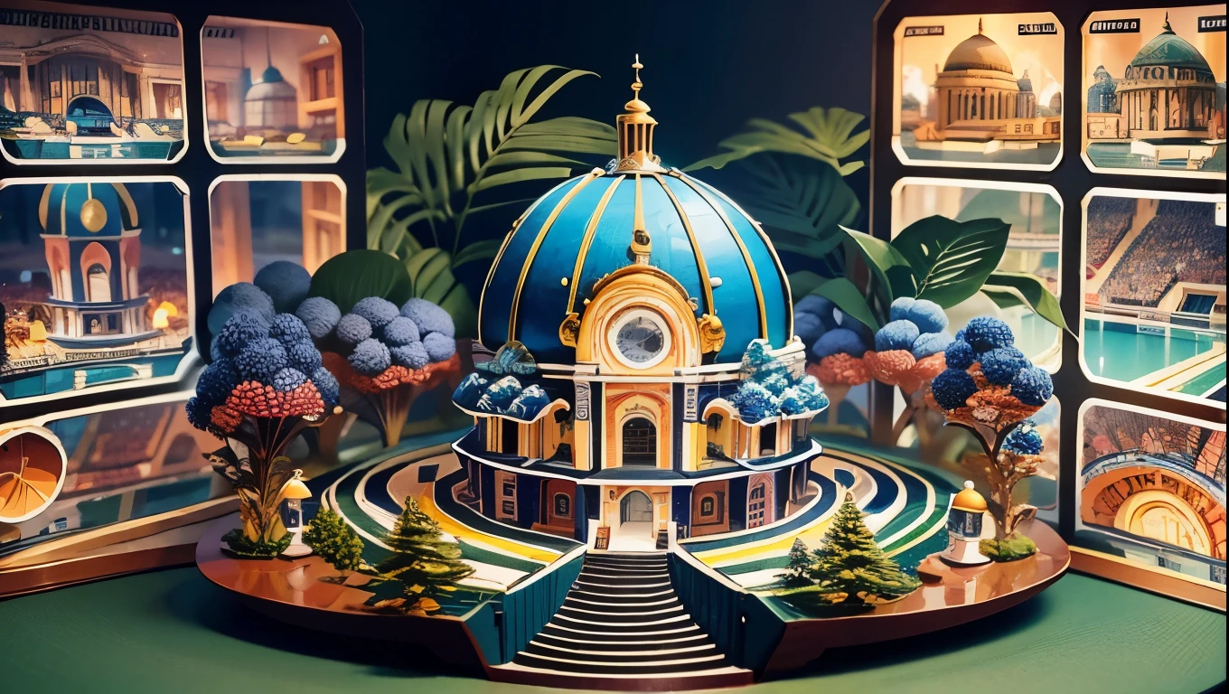 (Pop-up Books:1.5),(Dome Stadium),(Colorful、Highest quality、Attention to detail、masterpiece、Folk art、Cinematic Lighting Effects、4K、Chiaroscuro)