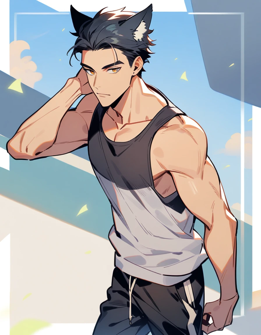 man, wolf ear, Tank top, handsome, jogger pants