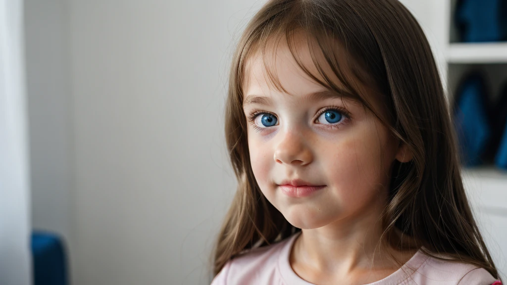 A cute baby girl with blue eyes and golden brown hair