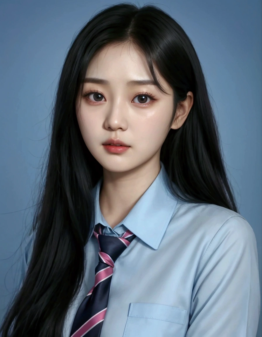 arafed woman with long black hair wearing a blue shirt and tie, jaeyeon nam, jinyoung shin, lee ji-eun, lee ji - eun, hwang se - on, korean girl, heonhwa choe, kim doyoung, female actress from korea, kwak ji young, park ji-min, cute korean actress