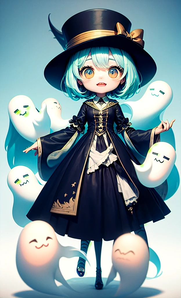 masterpiece, Highest quality, Explore a haunted theme park, haunted by cute chibi ghosts, cute, Whimsical, Shine, Shineing, fun, Stupid, Mysterious, Magic, Mysterious, funny, interesting、Only ghosts