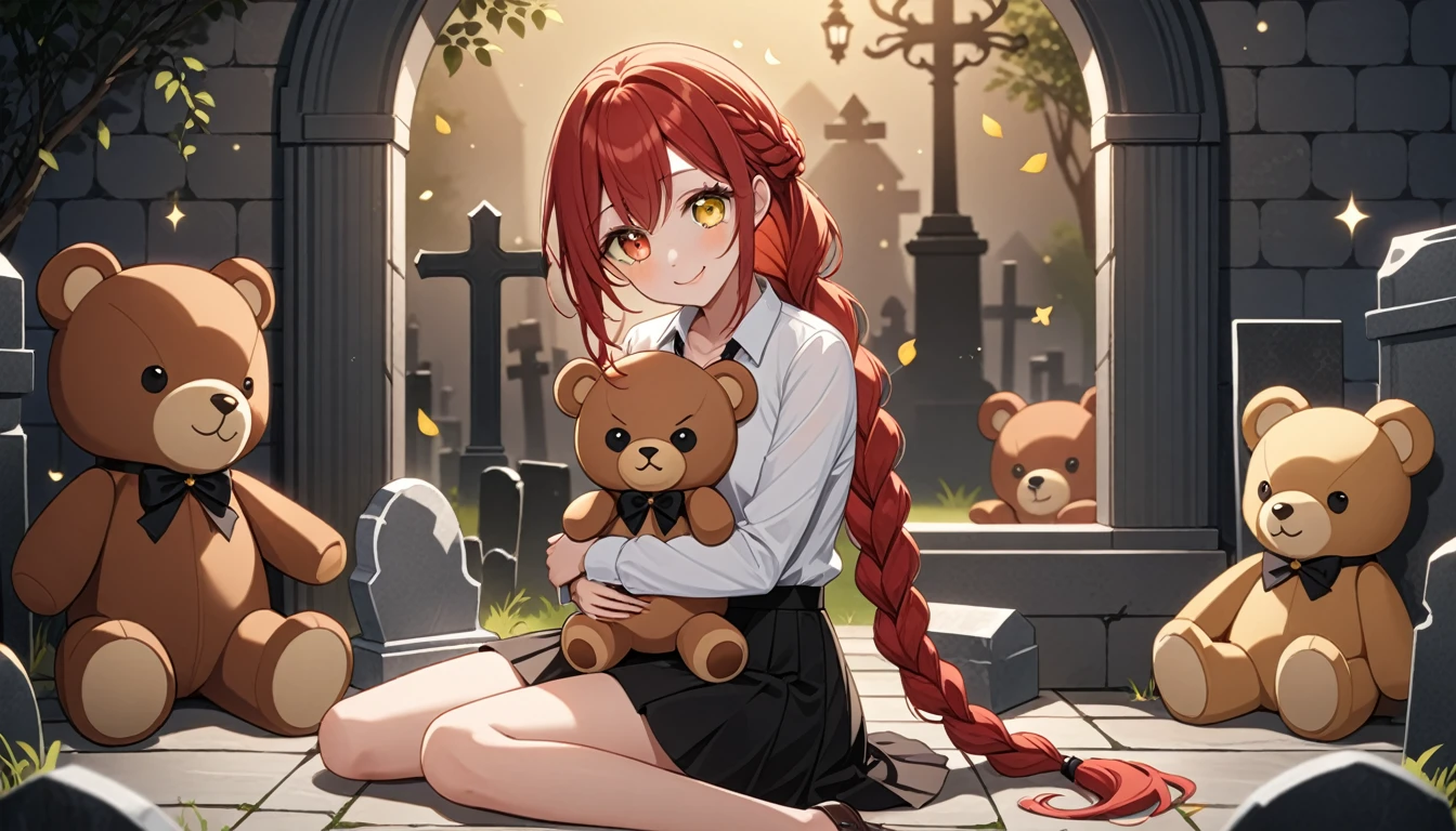 hand, hand, long hair, รอยsmile, smooth, small breasts, (yellow eyes:1.2), braid, red hair, braided ponytail, big eyes,นั่วHug a teddy bear,sexy,full body,Sitting position,Hug a teddy bear,smile,flirt,grave background,ผี
Take a break shirt, long sleeve, white shirt, dress shirt, skirt, black skirt, It&#39;s official., suit, black nightie, lady,
Take a break (Masterpiece:1.2), best quality, high resolution, Harmony wallpaper 8K, (illustration:0.8), (Beautifully detailed eyes:1.6), Very detailed face, perfect lighting, The CG is very detailed., (handที่สมบูรณ์แบบ, perfect anatomy), 