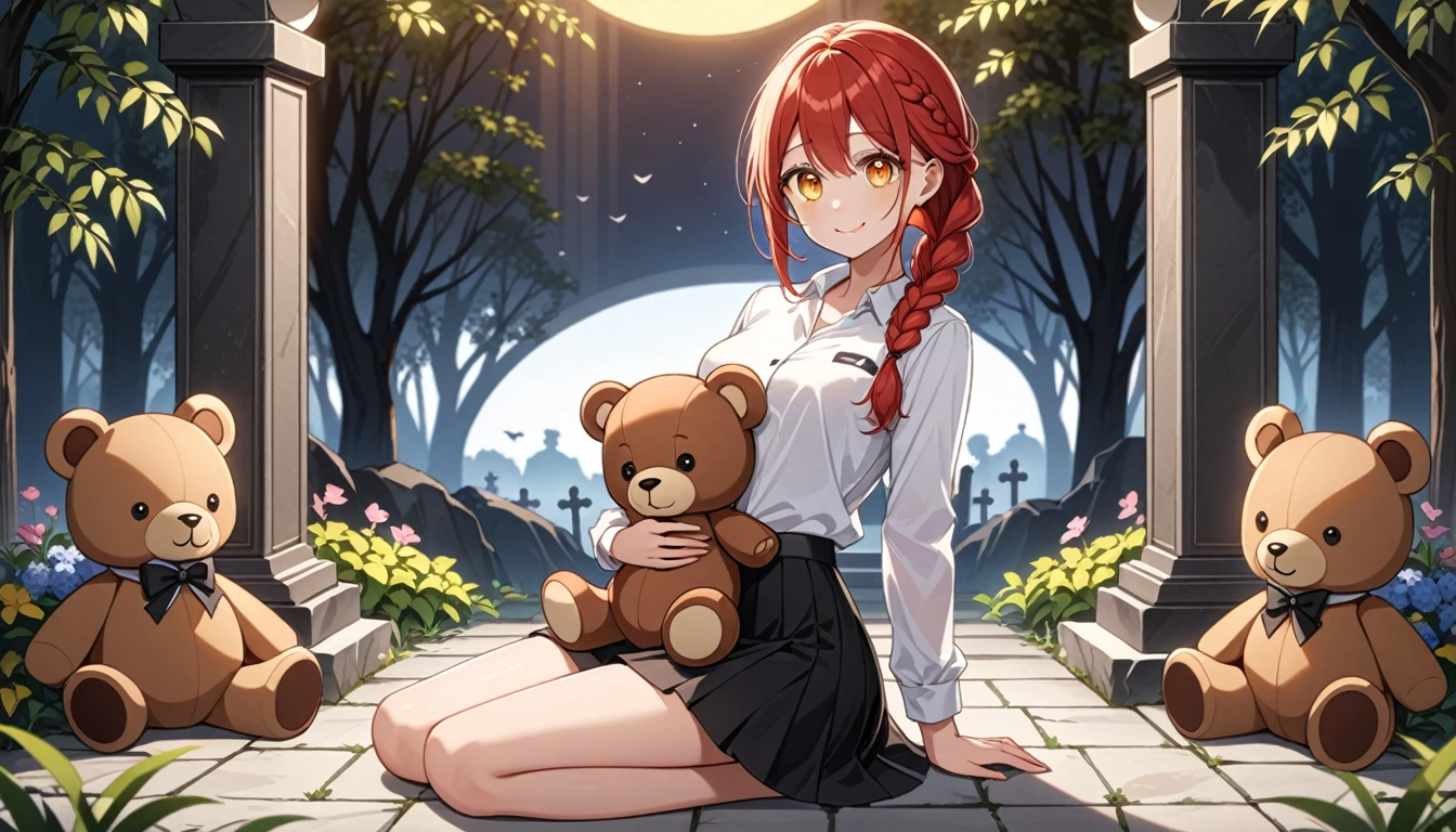hand, hand, long hair, รอยsmile, smooth, small breasts, (yellow eyes:1.2), braid, red hair, braided ponytail, big eyes,นั่วHug a teddy bear,sexy,full body,Sitting position,Hug a teddy bear,smile,flirt,grave background,ผี
Take a break shirt, long sleeve, white shirt, dress shirt, skirt, black skirt, It's official., suit, black nightie, lady,
Take a break (Masterpiece:1.2), best quality, high resolution, Harmony wallpaper 8K, (illustration:0.8), (Beautifully detailed eyes:1.6), Very detailed face, perfect lighting, The CG is very detailed., (handที่สมบูรณ์แบบ, perfect anatomy),