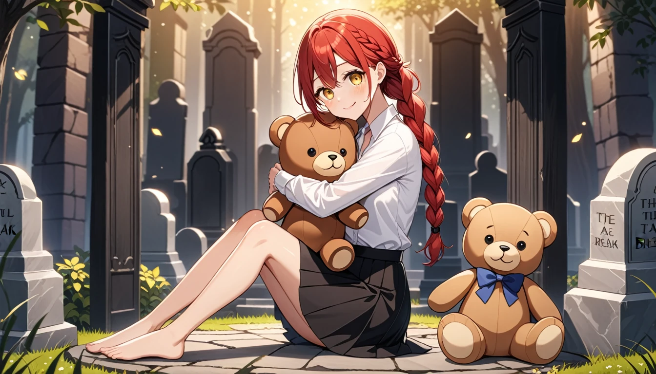 hand, hand, long hair, รอยsmile, smooth, small breasts, (yellow eyes:1.2), braid, red hair, braided ponytail, big eyes,นั่วHug a teddy bear,sexy,full body,Sitting position,Hug a teddy bear,smile,flirt,grave background,ผี
Take a break shirt, long sleeve, white shirt, dress shirt, skirt, black skirt, It&#39;s official., suit, black nightie, lady,
Take a break (Masterpiece:1.2), best quality, high resolution, Harmony wallpaper 8K, (illustration:0.8), (Beautifully detailed eyes:1.6), Very detailed face, perfect lighting, The CG is very detailed., (handที่สมบูรณ์แบบ, perfect anatomy), 
