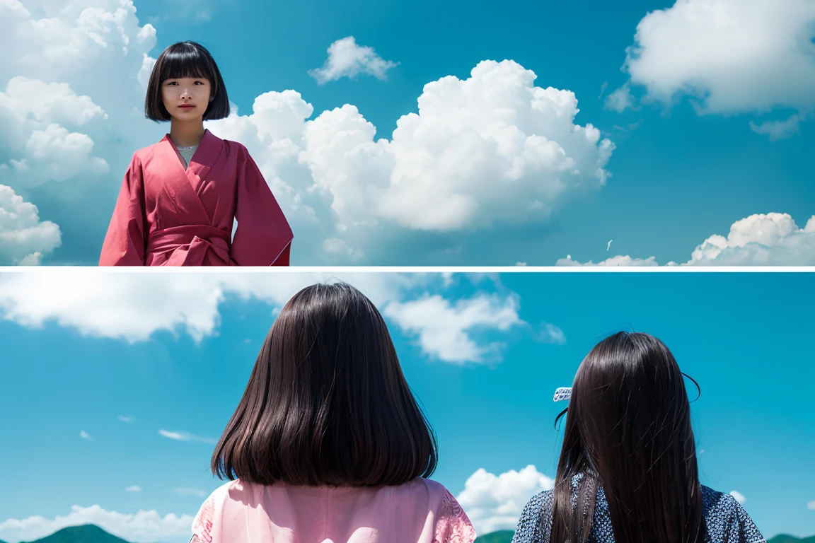 Very detailed super high quality super high quality Surreal photograph 3 Japanese girls (Each girl's hairstyle is randomly different、A different face:1.3) Smile Fair skin ((Half-open lips:1.3)) Beautiful and soft skin ((Beautifully styled straight short hair)) Beautiful and perfect body very cute A beautiful and clear-skinned young man々New Skins 16 years oldl girl wearing a sleeveless shirt) Big Breasts whole body Everyday City Busy city ((night)) Audience'perspective Front view (:1.3) (Cleavage) (Amazingly cute girl:1.3) (whole bodyポートレート)