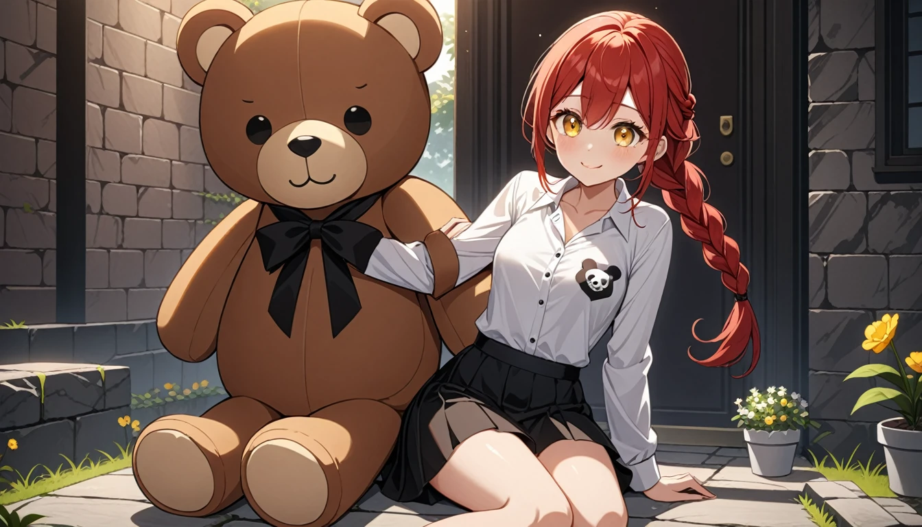 hand, hand, long hair, รอยsmile, smooth, small breasts, (yellow eyes:1.2), braid, red hair, braided ponytail, big eyes,นั่วHug a teddy bear,sexy,full body,Sitting position,Hug a teddy bear,smile,flirt,grave background,ผี
Take a break shirt, long sleeve, white shirt, dress shirt, skirt, black skirt, It's official., suit, black nightie, lady,
Take a break (Masterpiece:1.2), best quality, high resolution, Harmony wallpaper 8K, (illustration:0.8), (Beautifully detailed eyes:1.6), Very detailed face, perfect lighting, The CG is very detailed., (handที่สมบูรณ์แบบ, perfect anatomy),