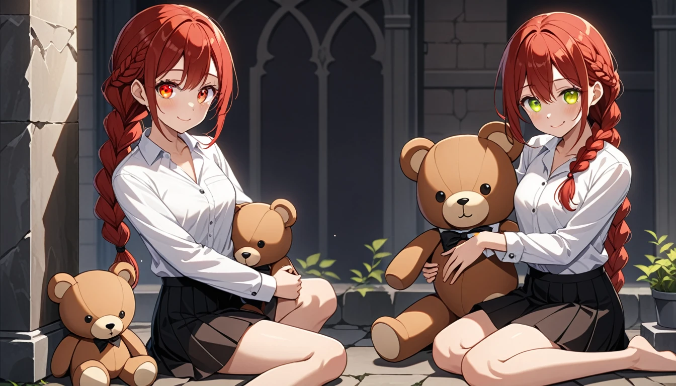 hand, hand, long hair, รอยsmile, smooth, small breasts, (yellow eyes:1.2), braid, red hair, braided ponytail, big eyes,นั่วHug a teddy bear,sexy,full body,Sitting position,Hug a teddy bear,smile,flirt,grave background,ผี
Take a break shirt, long sleeve, white shirt, dress shirt, skirt, black skirt, It&#39;s official., suit, black nightie, lady,
Take a break (Masterpiece:1.2), best quality, high resolution, Harmony wallpaper 8K, (illustration:0.8), (Beautifully detailed eyes:1.6), Very detailed face, perfect lighting, The CG is very detailed., (handที่สมบูรณ์แบบ, perfect anatomy), 