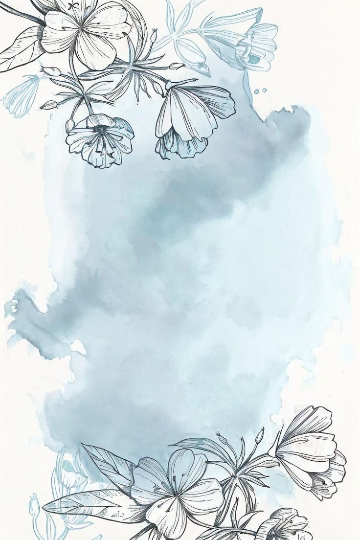 The background is white, flowers in watercolor style on the sides of the painting, empty compassion inside, minimal details, artistic.