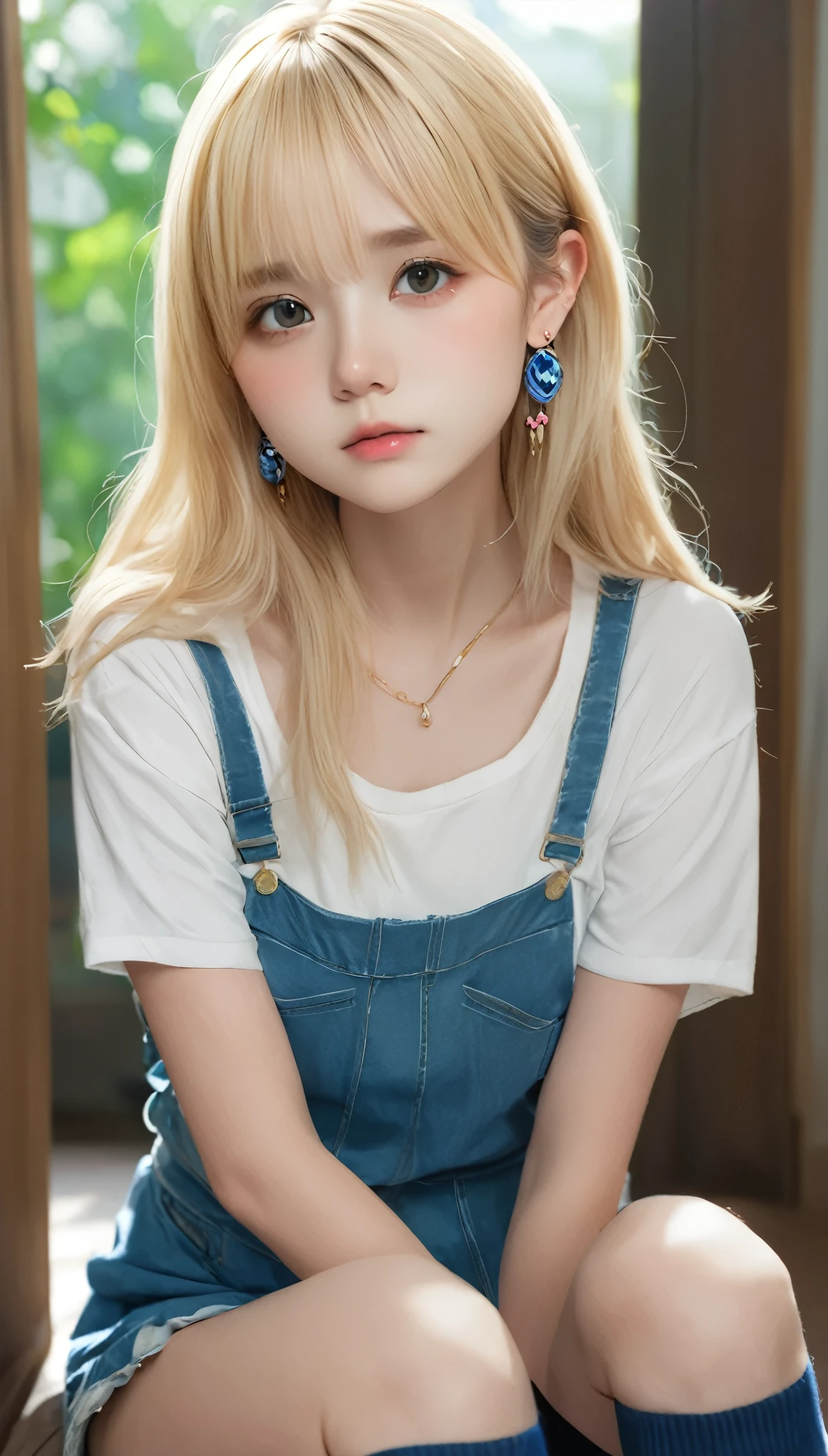 Realistic photos, RAW Photos, (masterpiece, Highest quality:1.2), One Girl, alone,Bony body、、(Knee-high socks) 、Earrings , blonde