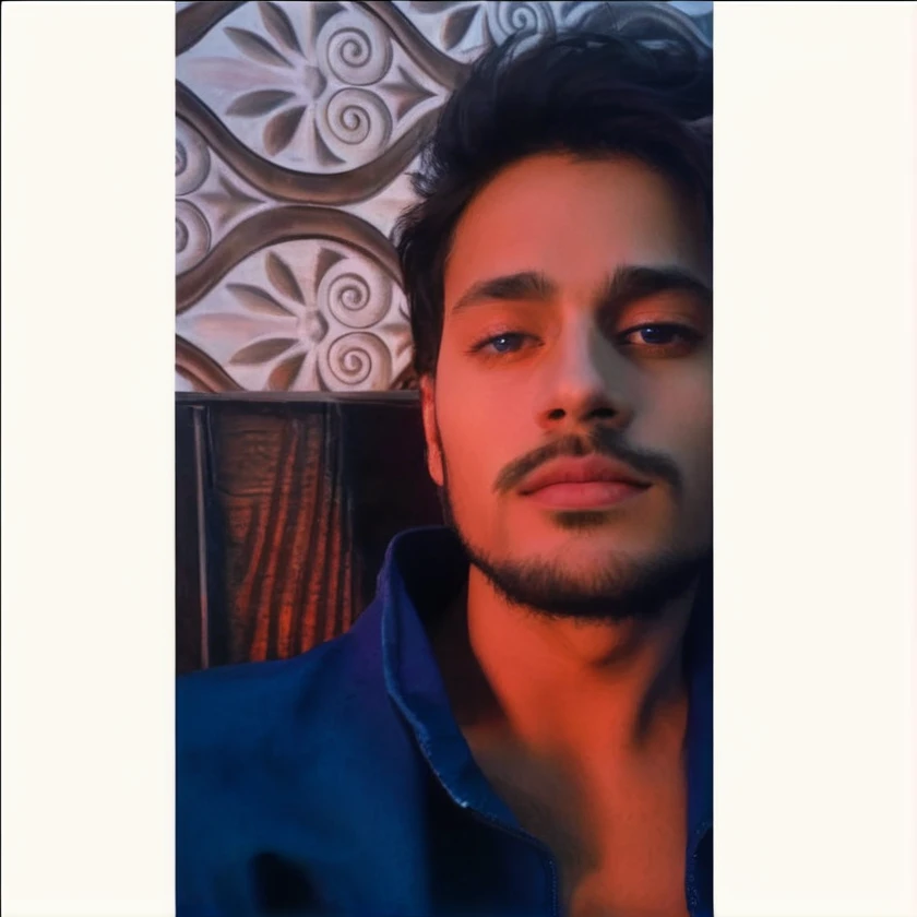 a photorealistic album cover, handsome young man with long dark hair, gazing upward with a thoughtful expression, detailed facial features, (1 man), (best quality,4k,8k,highres,masterpiece:1.2),ultra-detailed,(realistic,photorealistic,photo-realistic:1.37),dramatic lighting, glowing aura, atmospheric, cinematic, digital art, vibrant colors, sharp focus