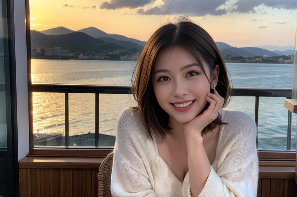 （Realistic:1.1）,(masterpiece,Highest quality)，8k,(44 years old), 45 years old, slimカップル、Model Couple、actress/actor、Tight waist,Upper Body,full-course dinner、wine 、Amazing view of the sunset sky and clouds、Perfect Anatomy, Brown Hair, short hair,Random Hairstyles,((Highly detailed face and eyes:1.2))(cute顔:1.4)，美しいactressの顔，Perfect golden ratio face，Long sleeve shirt、dress,(smile:1.2)、Shortcuts、cute、(Realistic, Intricate details:1.2), A bright smile、short hair,Bright Face、赤wine 、Appetizers、Italian food、wine bottle、Champagne、スパークリングwine、(slimな顔), (The body is slim), (Brown Hair), (Shortcuts),  Upper Body, 白wine, slim, wineグラス, 