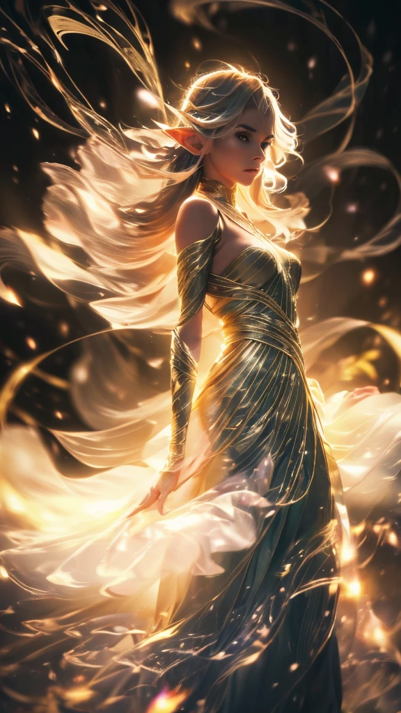 (((8k))), (((High resolution))),((Highest quality)),Beautiful Elf,Male elf and female elf,battle mode, yellow aura swirling around the body,fog,mystic atmosphere,Serious face cherry blossom storm,Ultra-realistic,8k,Ultra-fine,Super detailed