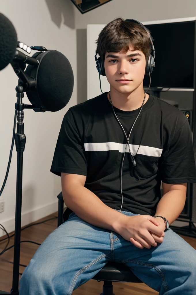  Here's an image of a 19-year-old boy sitting in a studio, recording audio for YouTube. 🎙️🎧

