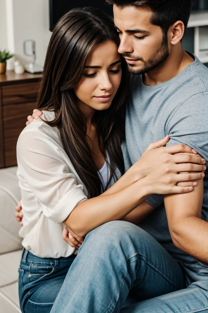 Woman comforting a man