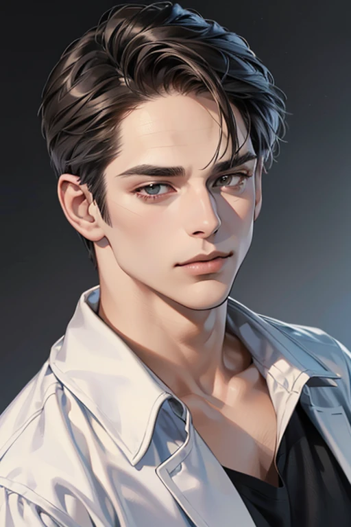 (Best quality,4K,8K,a high resolution,masterpiece:1.2),ultra detailed,(realistic,photorealistic,photo-realistic:1.37),39 year old man,Beautiful anime,portraits,strong,masculine,dark hair,Sharp jawline,Mesmerizing eyes,Perfectly styled hair,confident expression,bright colors,dynamic lighting,Brown eyes,(Black T-shirt),(dark skin),((mature man, man 40 years old)), (square jaw)