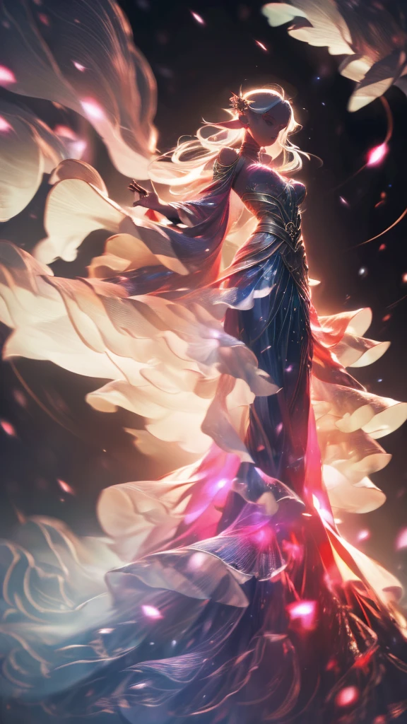 (((8k))), (((High resolution))),((Highest quality)),Beautiful Elf,Male elf and female elf,battle mode, red aura swirling around the body,fog,mystic atmosphere,Serious face cherry blossom storm,Ultra-realistic,8k,Ultra-fine,Super detailed