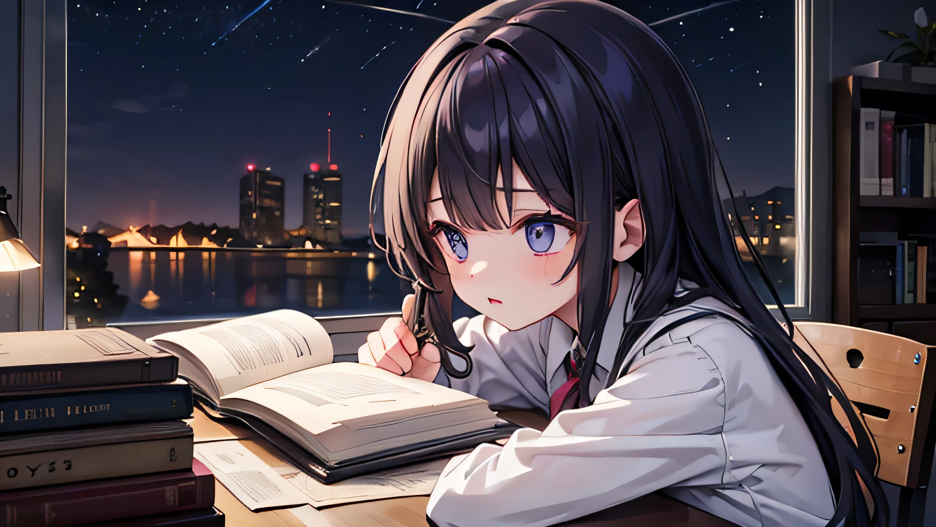 Girl studying at night