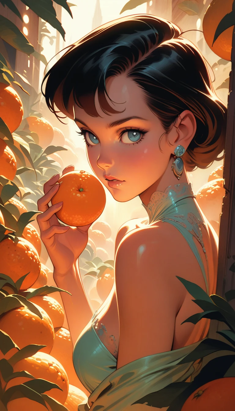 ((best quality)) , ((masterpiece)) , (detailed),illustration art by Dave Stevens and Lillian Bassman, Graceful (Man:1.2) , Multicolor hair styled as Caesar cut, Comic books, graphic novels, retro style, pin-up art, Fashion and art,elegant and sophisticated, innovative use of light and shadow, capturing the glamour of mid-20th century fashion, portrait art by Mary Cassatt, glossy, ambient, Complex, full color, fine artistic composition, enchanted,(((Lots of oranges)))