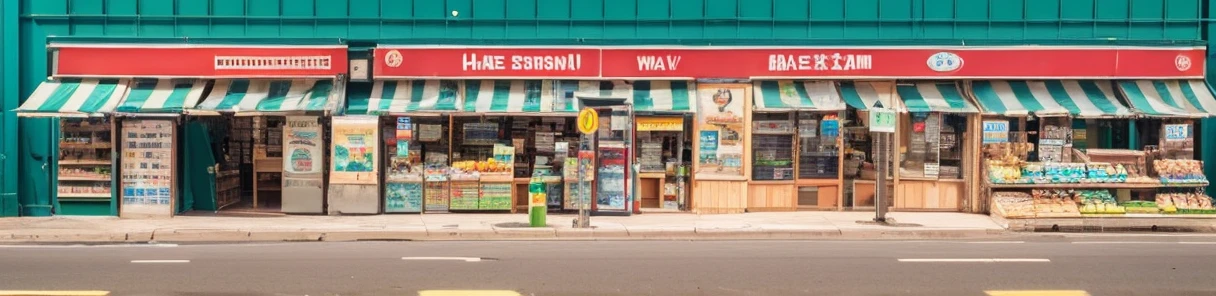 10 stores in a row,barber shop, 7 eleven shop,bakery , food store , Pharmacy lined up