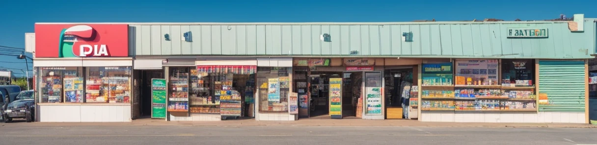 10 stores in a row,barber shop, 7 eleven shop,bakery , food store , Pharmacy lined up