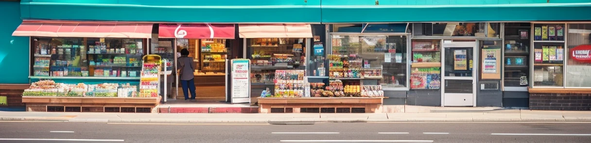 10 stores in a row,barber shop, 7 eleven shop,bakery , food store , Pharmacy lined up
