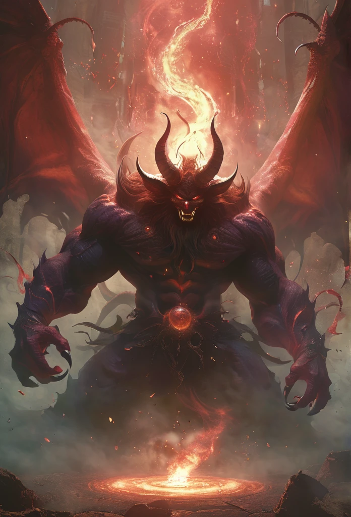 A giant demon from another dimension summoned from a magic circle、Huge claws