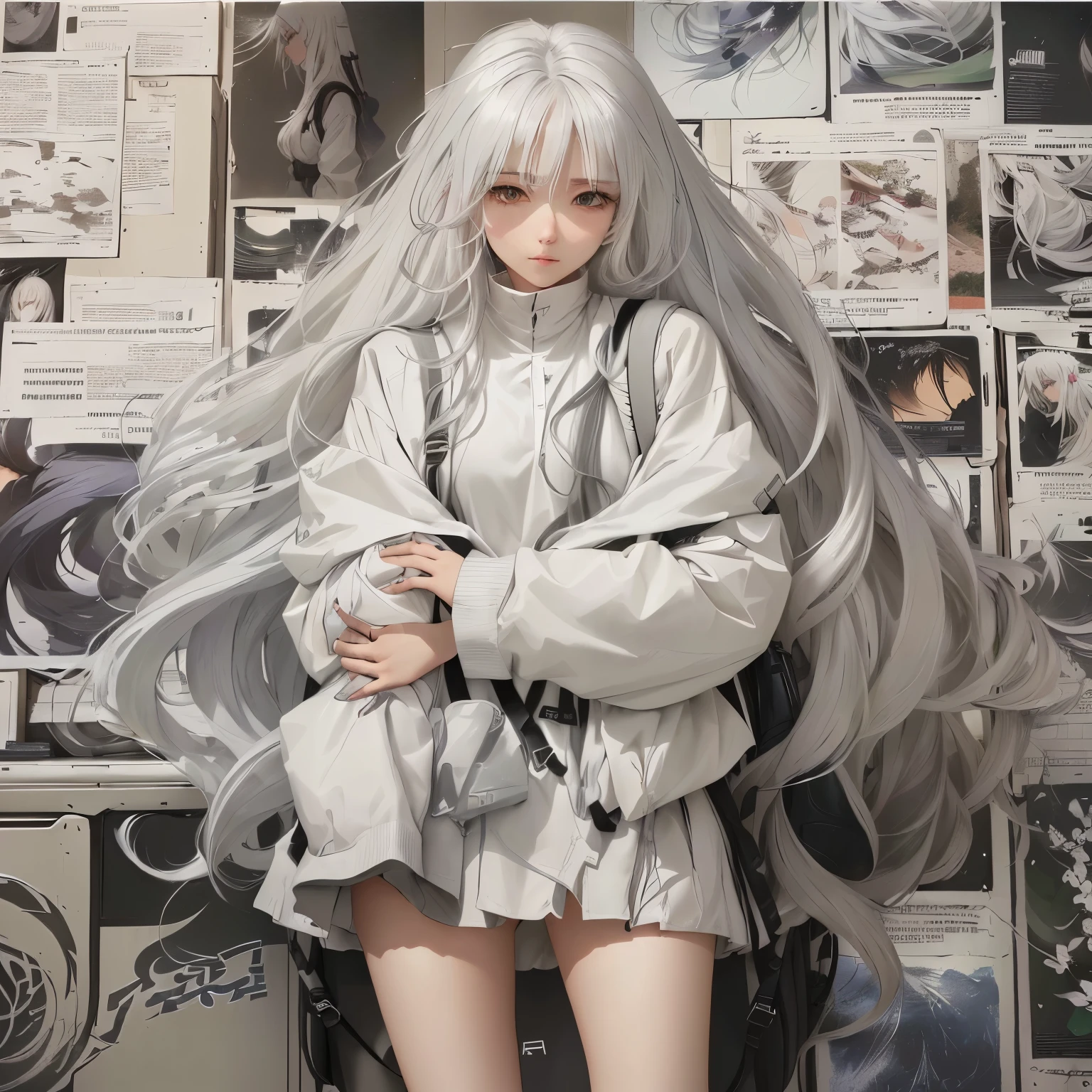 Alafud picture of a woman with long grey hair and a backpack, has long white hair, has long white hair, girl silver hair, long hair anime girl, Style Anime, Perfect white-haired girl, Silver-haired girl, White Ji haircut, Silver long hair, anime-inspired, White hair girl, Long flowing white hair, #100: Messy Wavy White Hair