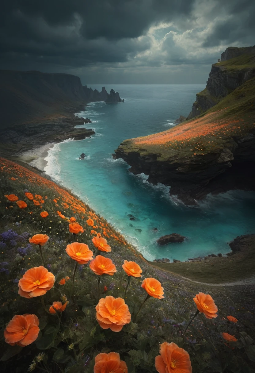 Mer de fleurs, par Michal Karcz, Meilleure qualité, chef-d&#39;œuvre, Travail représentatif, art officiel, professionnel, Détails ultra complexes, 8k, Single Rap, Title : "Sonorité", Man Smoking blunt in the background