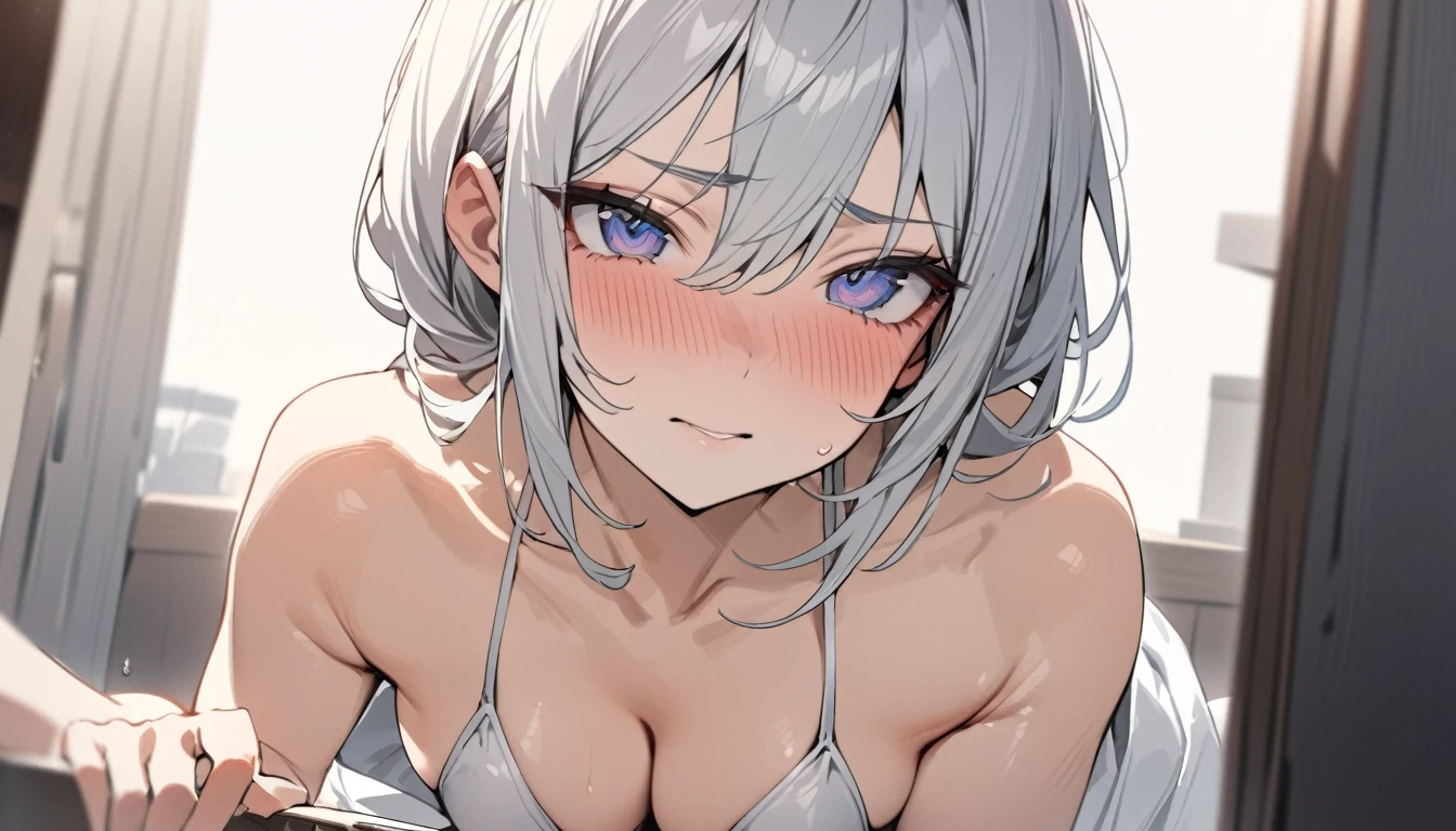(((masterpiece, High resolution))), perfect face, Japan beauties, 30 years old, beautiful face, white simple background, sexy bikini, embarrassed look, look at the camera, (top quality eyes), detailed texture, Look at me, Married woman, cool women, ((high resolution eyes)), hentai